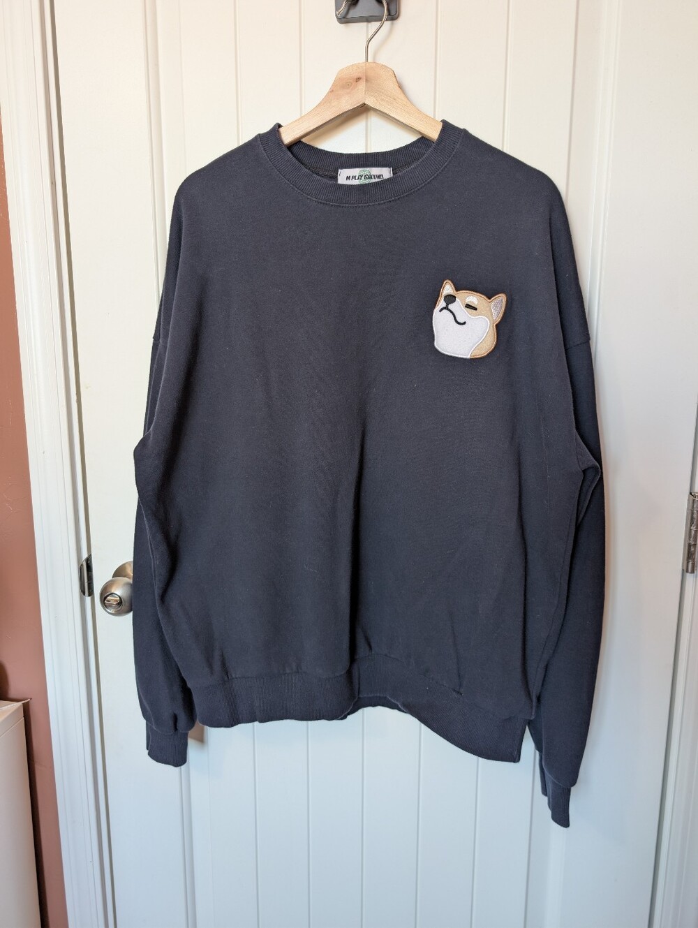 M Play Ground Men’s “One-Size” Shibu Inu Patch Crewneck Navy